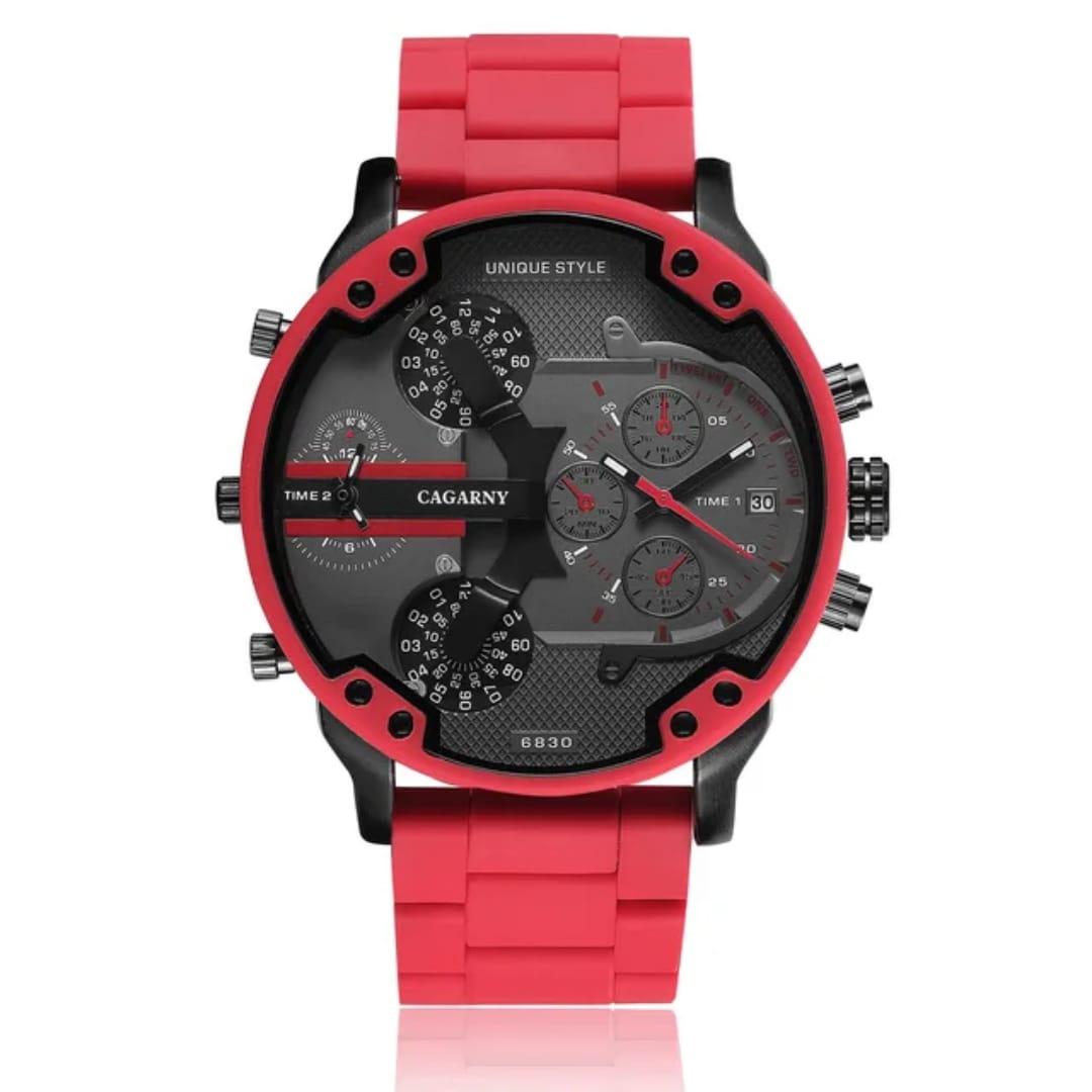 Hot Selling Men's Watch Quartz Watch Large Dial Multi-time Zone Red Tape Watch